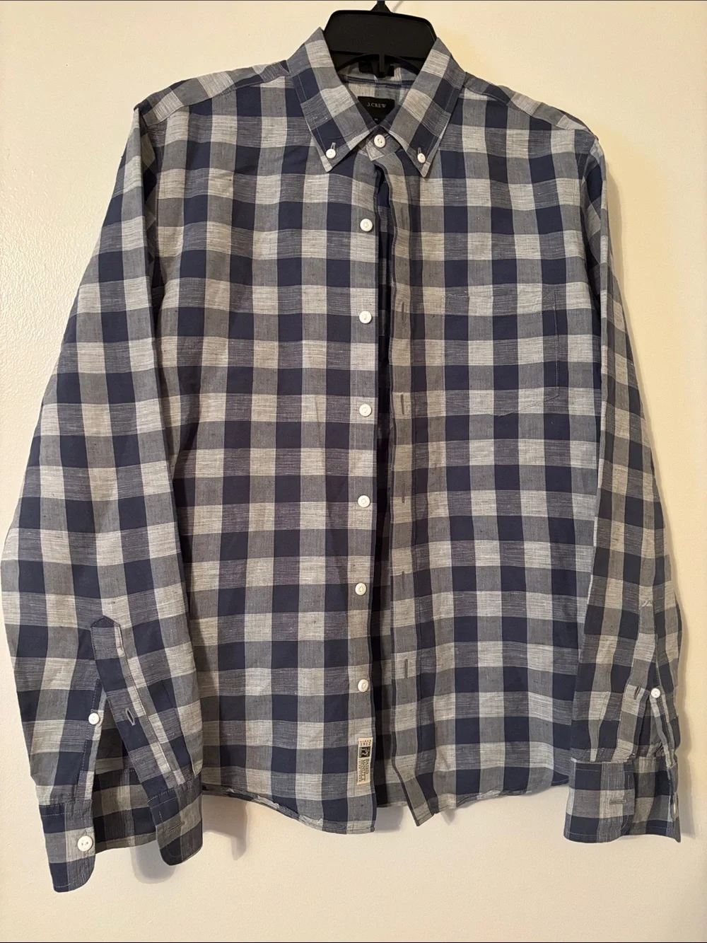J. Crew Baird McNutt Irish Linen Slim Fit Blue/Gray Plaid Button-Down Shirt M